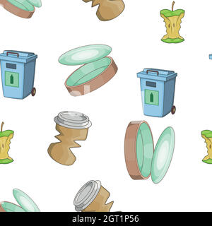 Types of waste pattern, cartoon style Stock Vector