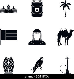 UAE country icons set, simple style Stock Vector
