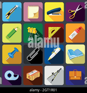 Stationery icons set, flat style Stock Vector