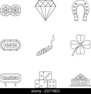 Casino game icons set, outline style Stock Vector