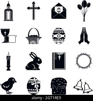 Easter items icons set, simple style Stock Vector
