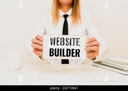 Conceptual display Website Builder. Word Written on construction of websites without manual code editing App Developer Presenting New Program Stock Photo