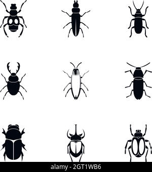 Order coleoptera icons set, simple style Stock Vector