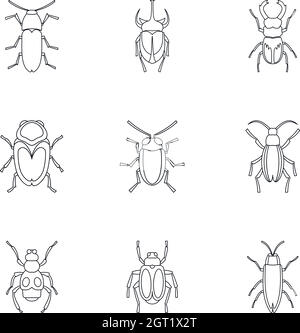 Bugs icons set, outline style Stock Vector