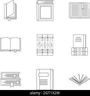 Library icons set, outline style Stock Vector