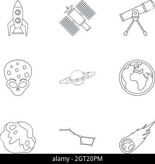 Cosmos icons set, outline style Stock Vector