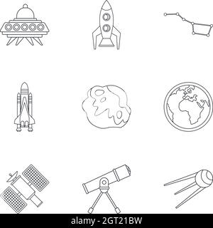 Outer space icons set, outline style Stock Vector