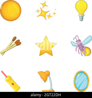 Luminous objects icons set, cartoon style Stock Vector