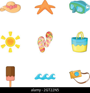 Beach holidays icons set, cartoon style Stock Vector