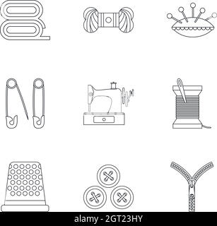 Accessories for sewing workshop icons set Stock Vector