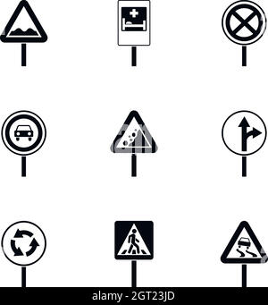 Information Road icon sign. A set of nine different colored labels ...