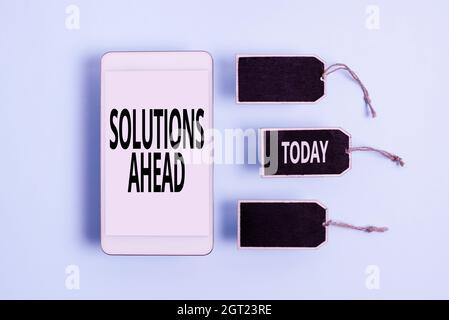 Sign displaying Solutions Ahead. Conceptual photo in advance action or process of solving a problem or issue Collection of Blank Empty Sticker Tags Stock Photo