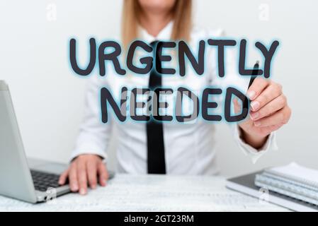 Text sign showing Urgently Needed. Business approach compelling or requiring immediate action or attention Teaching New Ideas And Designs, Abstract Stock Photo