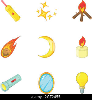 Sources of light icons set, cartoon style Stock Vector