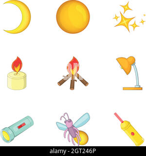 Light source icons set, cartoon style Stock Vector