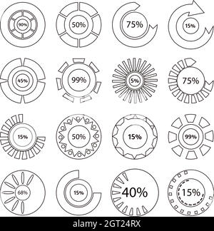 Colorful download icons set, outline style Stock Vector