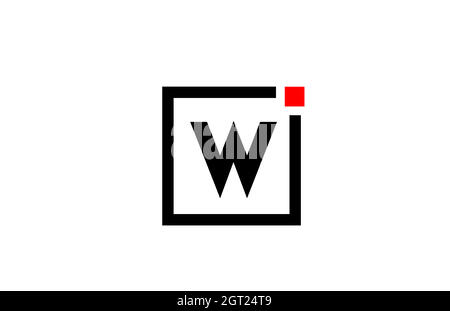W alphabet letter logo icon in black and white. Company and business design with square and red dot. Creative corporate identity template Stock Vector