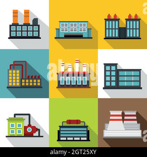 Production icons set, flat style Stock Vector
