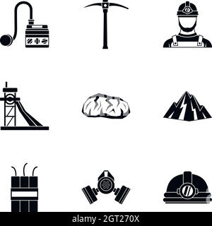 Coal mining icons set, simple style Stock Vector