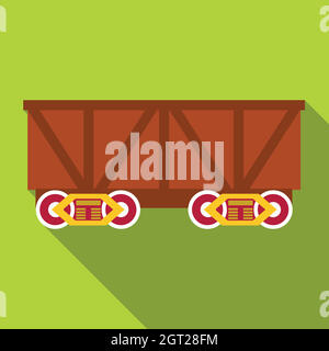 Train cargo wagon icon, flat style Stock Vector
