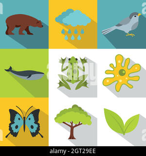 Nature icons set, flat style Stock Vector