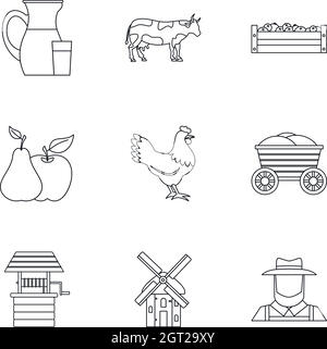 Ranch icons set, outline style Stock Vector
