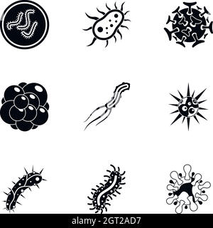 Viruses and bacteria icons set. Simple illustration of 16 viruses and ...