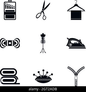 Sewing supplies icons set, simple style Stock Vector