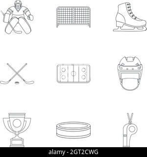 Russian hockey icons set, outline style Stock Vector