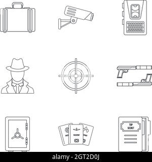 Scout icons set, outline style Stock Vector