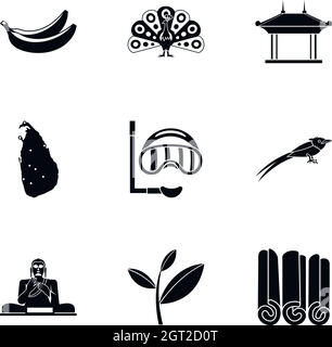 Attractions of Sri Lanka icons set, simple style Stock Vector