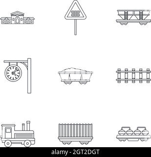 Train icons set, outline style Stock Vector