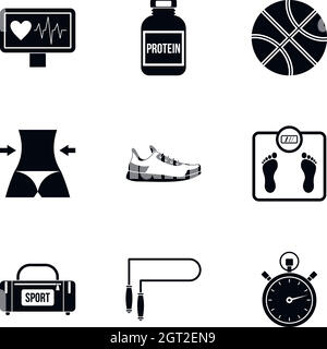 Workout icons set, simple style Stock Vector