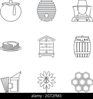 Honey icons set, outline style Stock Vector