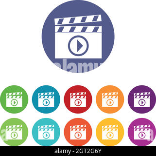 Clapperboard for movie shooting set icons Stock Vector