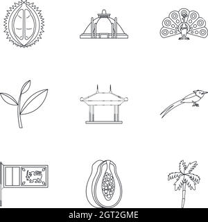 Sri Lanka icons set, outline style Stock Vector