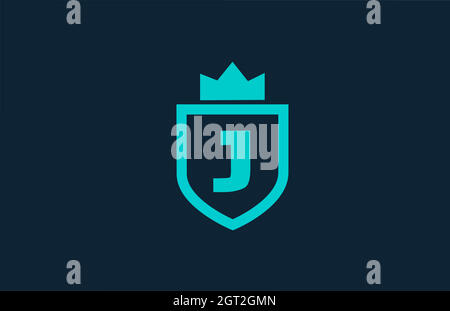 J blue shield alphabet icon logo for company with letter. Creative design for corporate and business with king crown Stock Vector