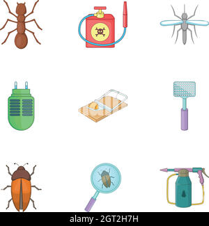 Harassment of insects icons set, cartoon style Stock Vector