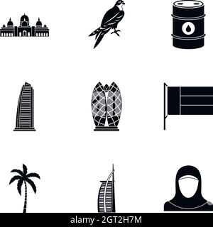 Tourism in UAE icons set, simple style Stock Vector