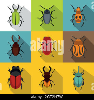 Bugs icons set, flat style Stock Vector
