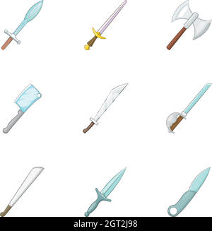 Weapon icons set, cartoon style Stock Vector