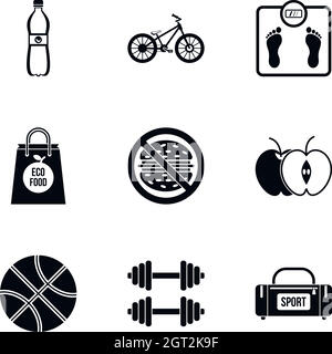 Gym icons set, simple style Stock Vector