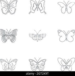 Insects butterflies icons set, outline style Stock Vector
