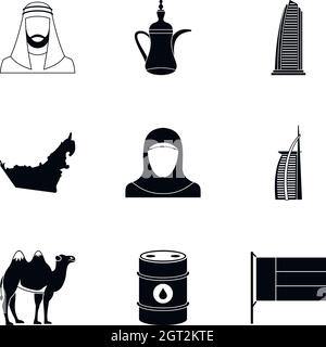 State of UAE icons set, simple style Stock Vector