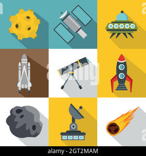 Outer space icons set, flat style Stock Vector