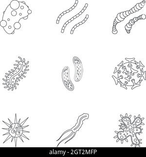 Viruses icons set, outline style Stock Vector