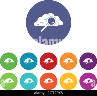Cloud with magnifying glass set icons Stock Vector