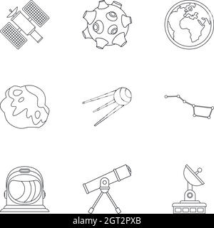 Galaxy icons set, outline style Stock Vector