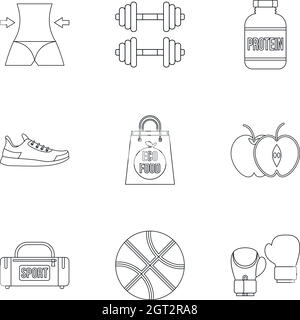 Gym icons set, outline style Stock Vector