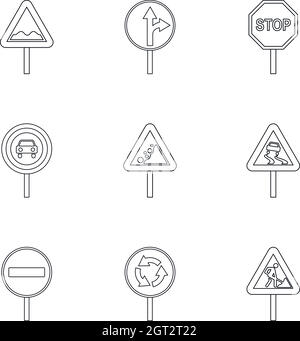 Sign warning icons set, outline style Stock Vector